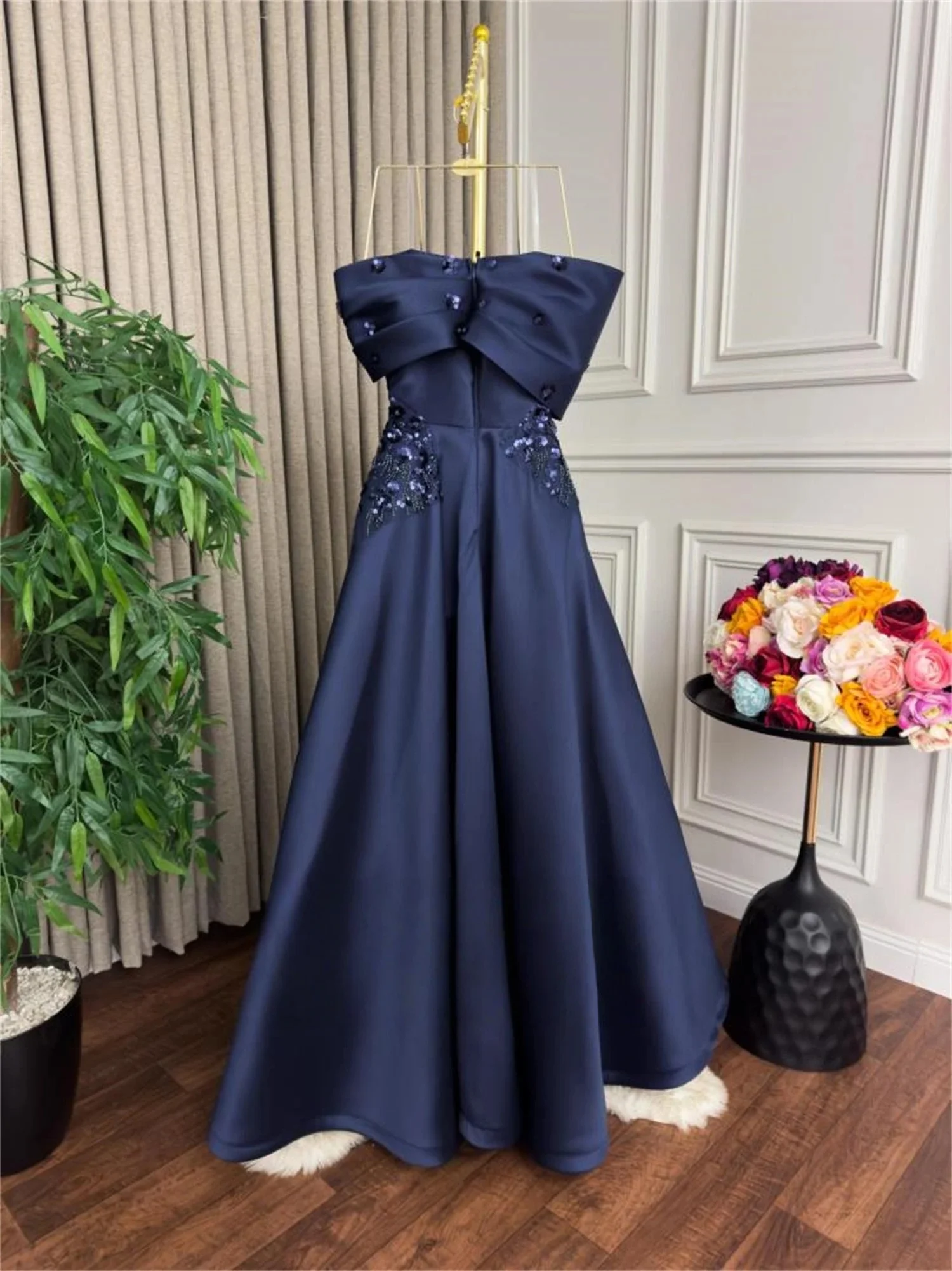 Blaues schulterfreies langes maßgeschneidertes Anlasskleid Abendkleider Abschlussball Pastrol Unisex Jersey Retro Dubai Saudi Arabisch Maßgeschneidert