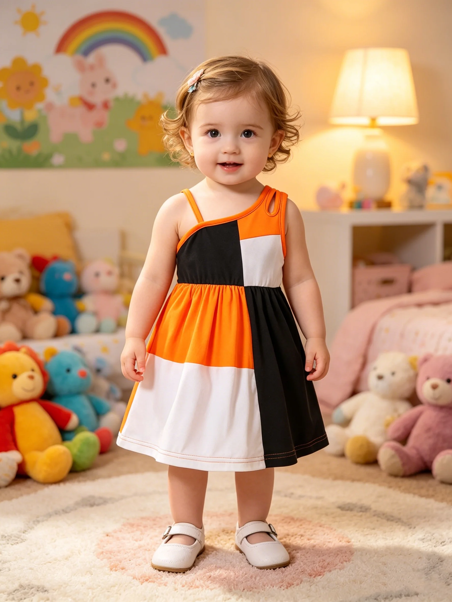 Summer Dress for Girls New Mismatched Color Splicing Shoulder Strap A-Line Skirt Baby Girl Personality Design Outdoor Clothes