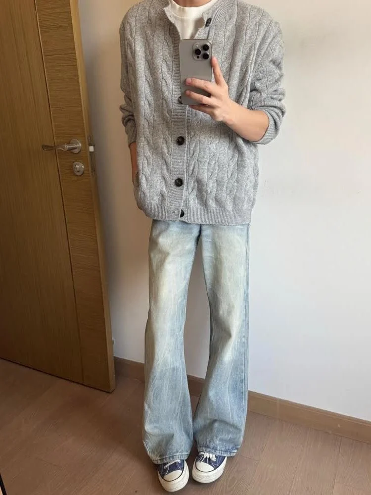 

Мужские джинсы Cleanfit American High Street с узором молнии, расклешенные, с высокой талией, утолщенные, прямые, весенние