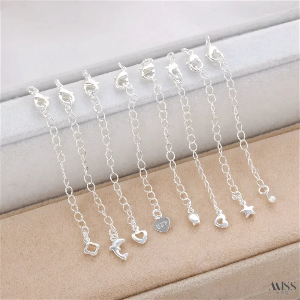 Pure Silver Extended Chain Tail Chain Spring Lobster Buckle Adjustment Chain DIY Extended Chain Bracelet Necklace Accessories