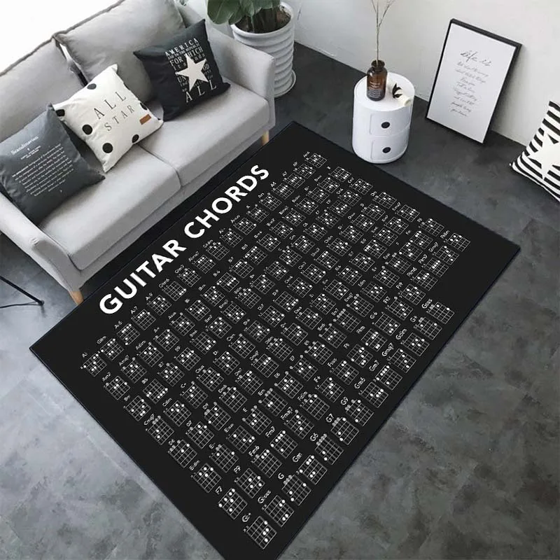 15 Sizes Guitar Chords Sheet Music Pattern Rug Carpets for Bedroom Living Room Sofa Mat Creative Door Mat Gamer Room Home Decor