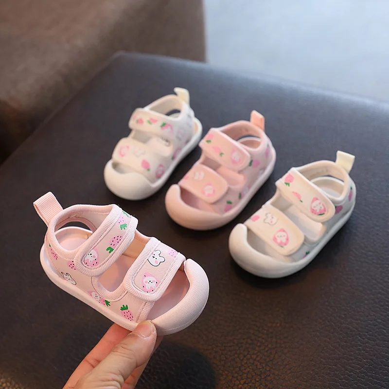 Baby Girl Sandals Summer Outwear Beach Shoes Infant First Walkers Toddler Cute Sweet Sandals For Girls Pink, Beige White