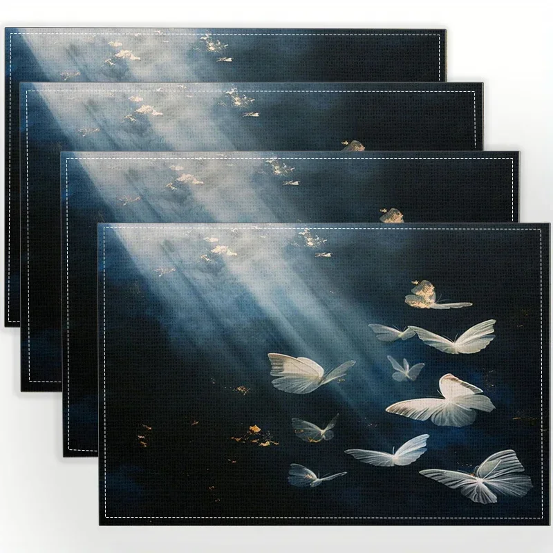 

1PC Butterfly Printed Placemats Square Linen Placemats Set Heat Resistant Place Mats for Dining Table Coffee Decor Home