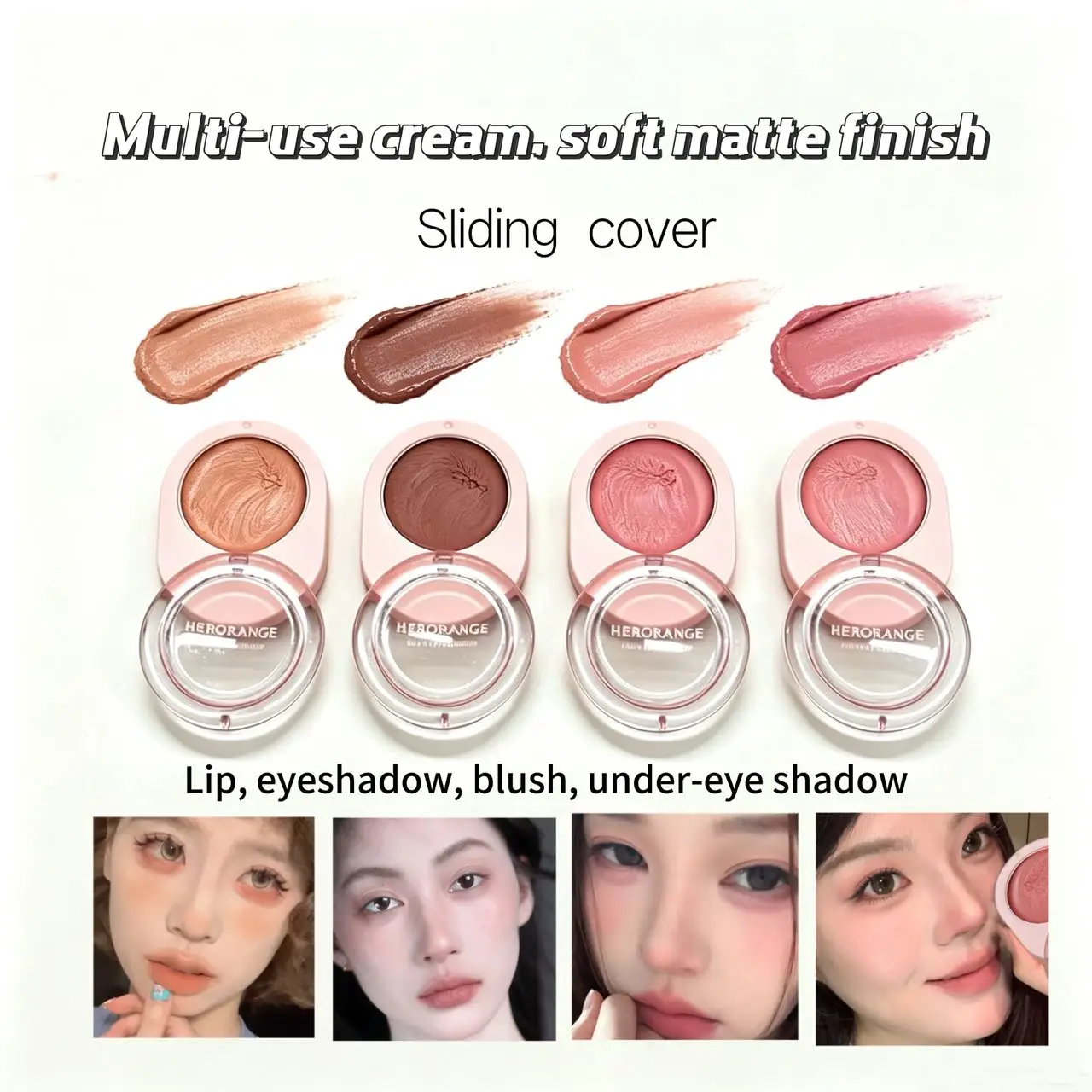 Herorange Cream Multi-Use Blush Balm, Milky Soft Mousse Texture, Blendable Natural Flush Lip Cheek Daily Makeup
