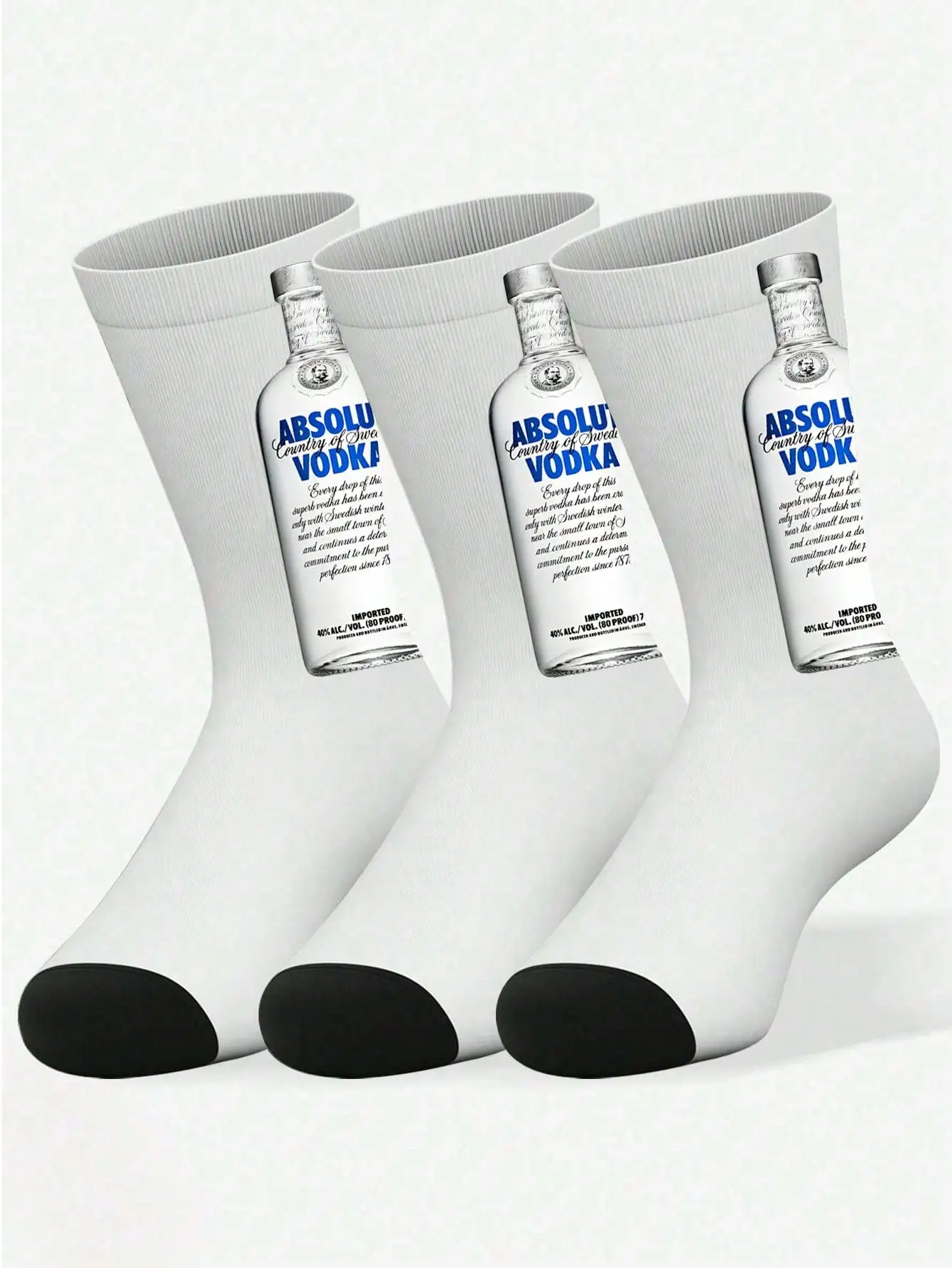 Un par de 360 ° calcetines hasta el muslo estampados: calcetines para biberones de vodka con estampado de botellas de vino, calcetines casuales cómodos y transpirables.