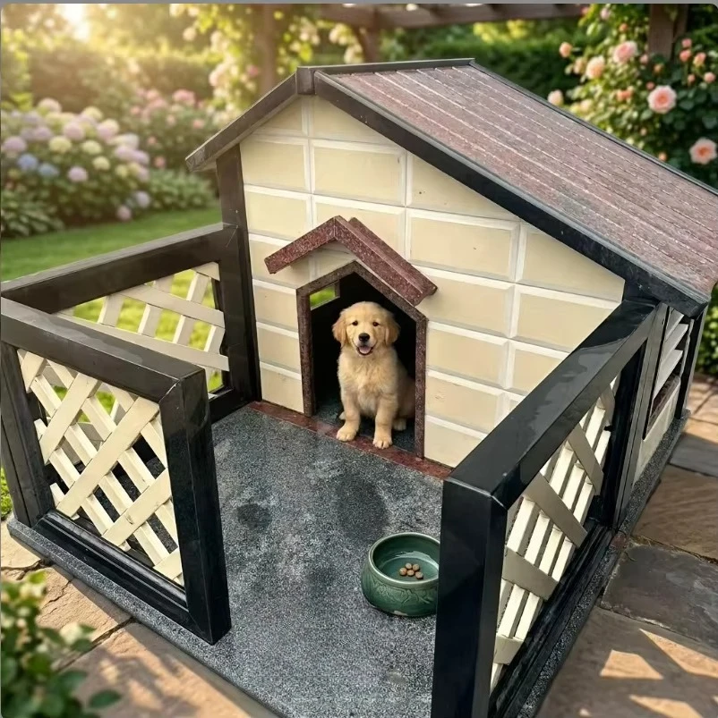 aCustomized Luxury Weatherproof Granite Dog House Stone Pet Villa Outdoor Animal Kennel