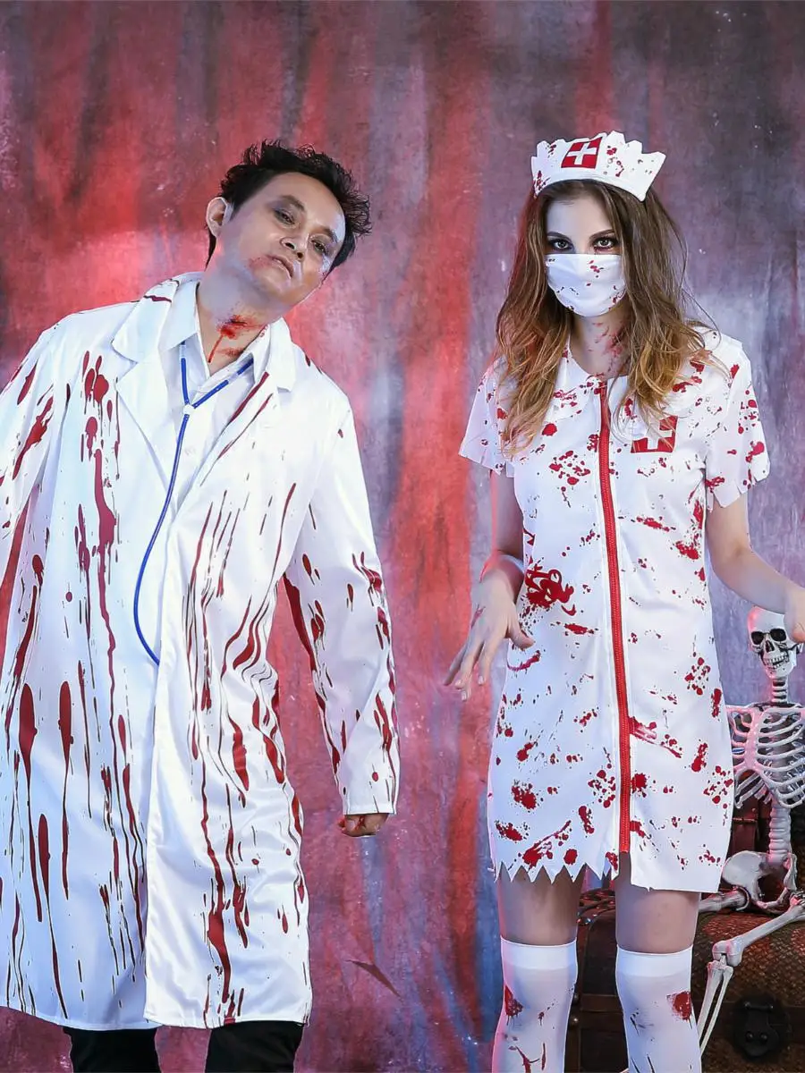 

Halloween Couple's Doctor Uniform Blood Mary Nurse Costume Stage Performance Wear Polyester Material Traditional Chinese...