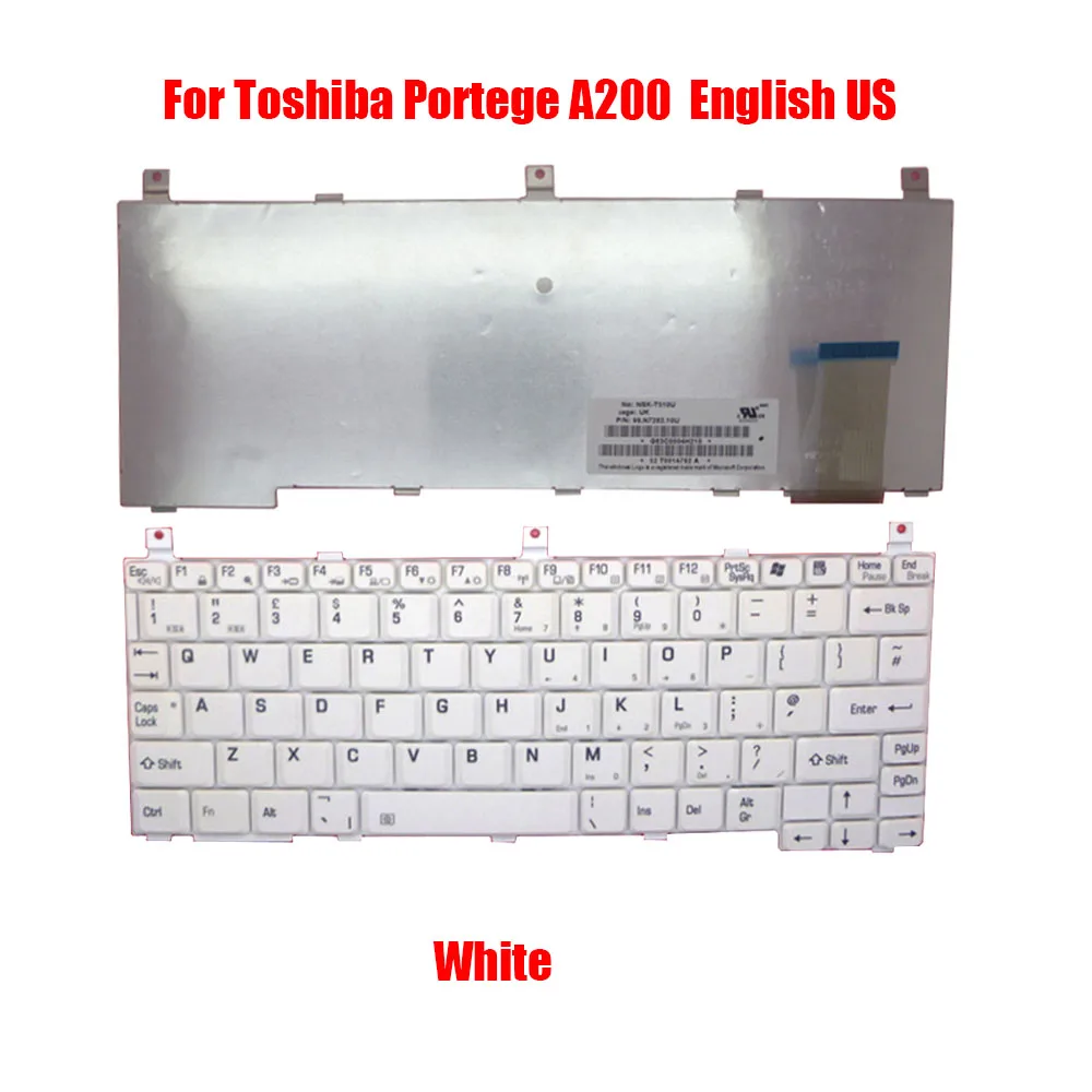 

English US Laptop Keyboard For Toshiba For Portege A200 99.N7282.10U NSK-T510U White New