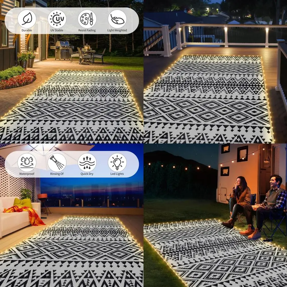

Водонепроницаемый уличный коврик 6x9 футов со светодиодной подсветкой, двусторонний пластиковый коврик для патио, кемпинга, пикника, балкона, пляжа, террасы, использования в помещении и на улице