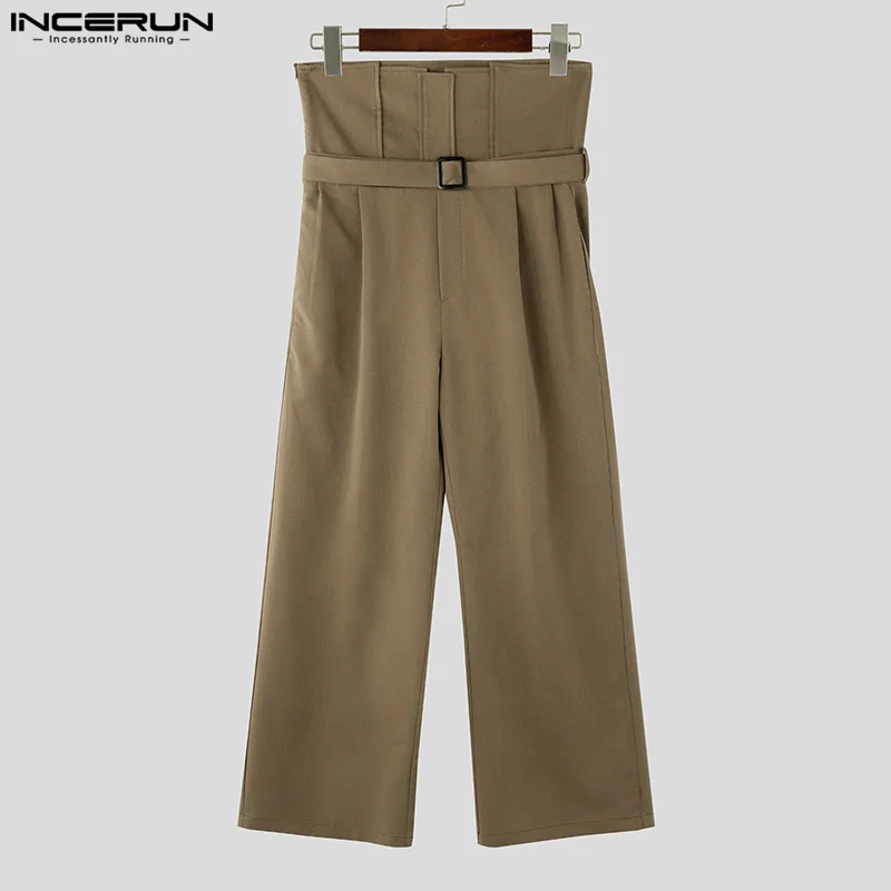 Pantalones casuales de moda INCERUN 2025, pantalones largos de pierna ancha con diseño de cubierta de cintura para hombre, ropa de calle para caminar en la ciudad, pantalones sólidos S-5XL