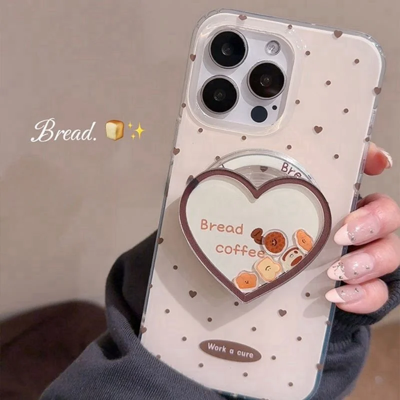 Luxury Lnk Splashing Magsafe Wireless Charge Case For iPhone 11 12 13 14 16Pro Max Heart Love Bread Coffee  Shake Magnetic Stand