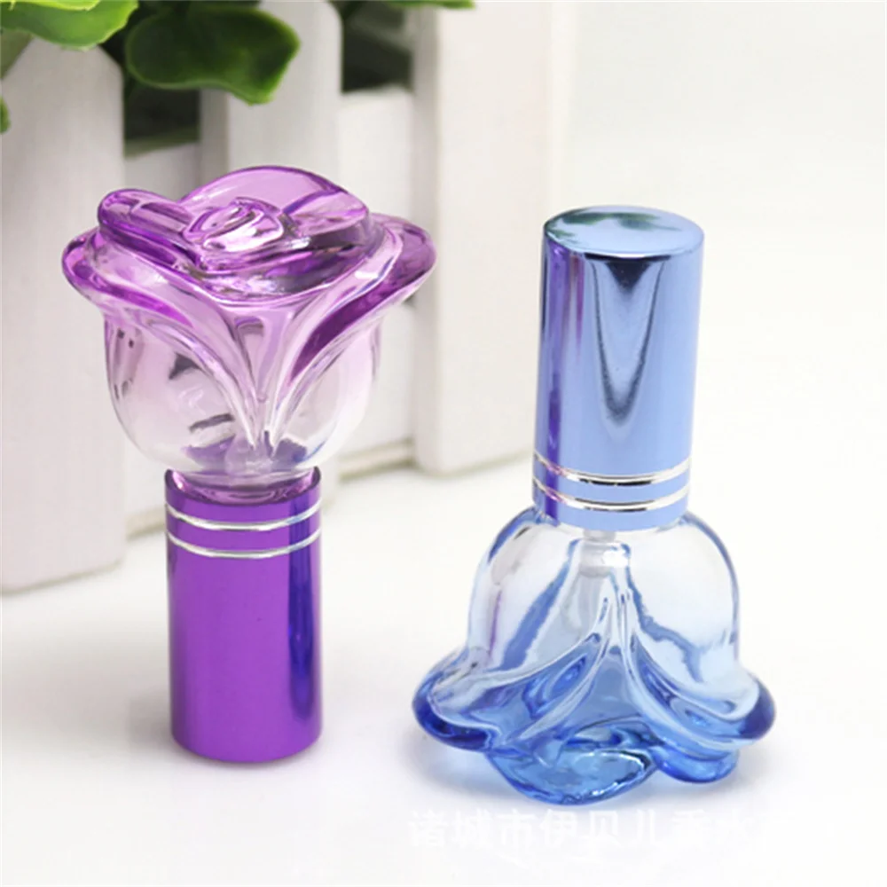 6ml Colorful Rose Shaped Perfume Bottle Empty Glass Cosmetic Container Portable Travel Perfume Sprayer Refillable Sample Bottles