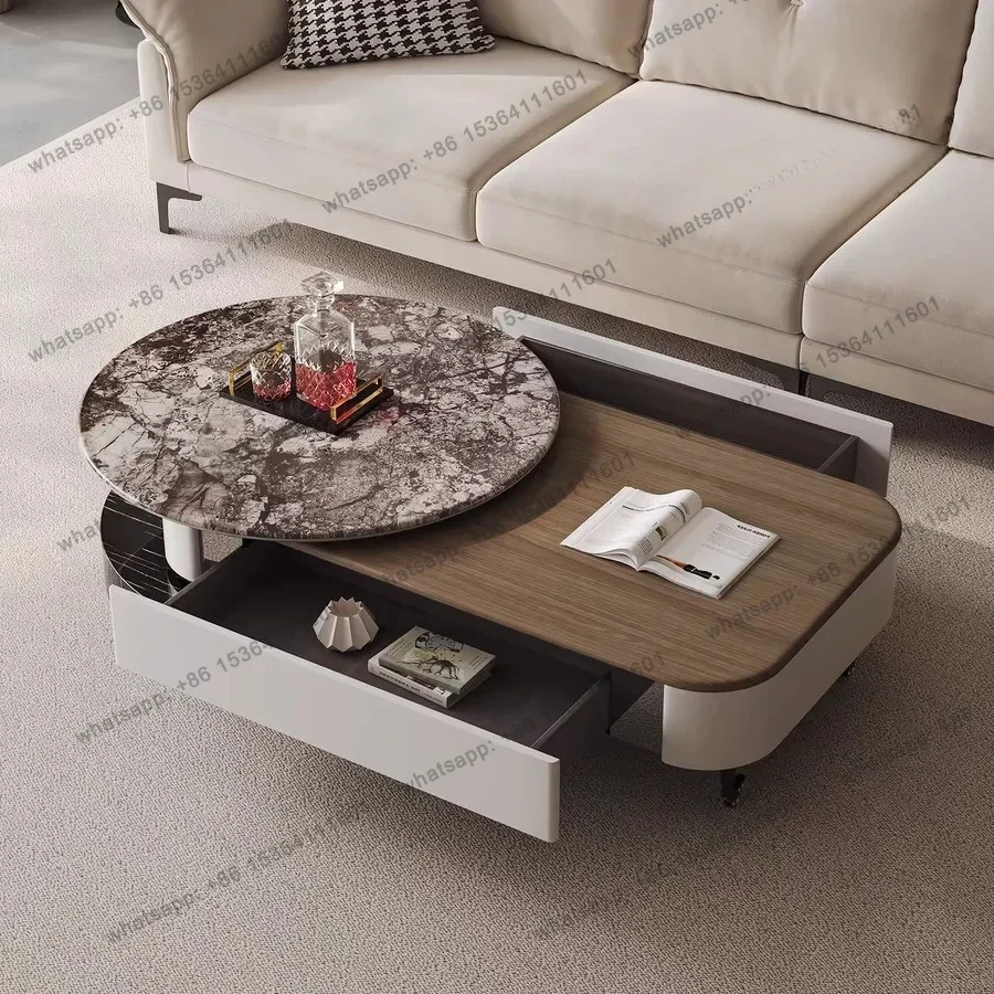 

PDesigner walnut color new Chinese style antique style rectangular coffee table with drawers can be rotated