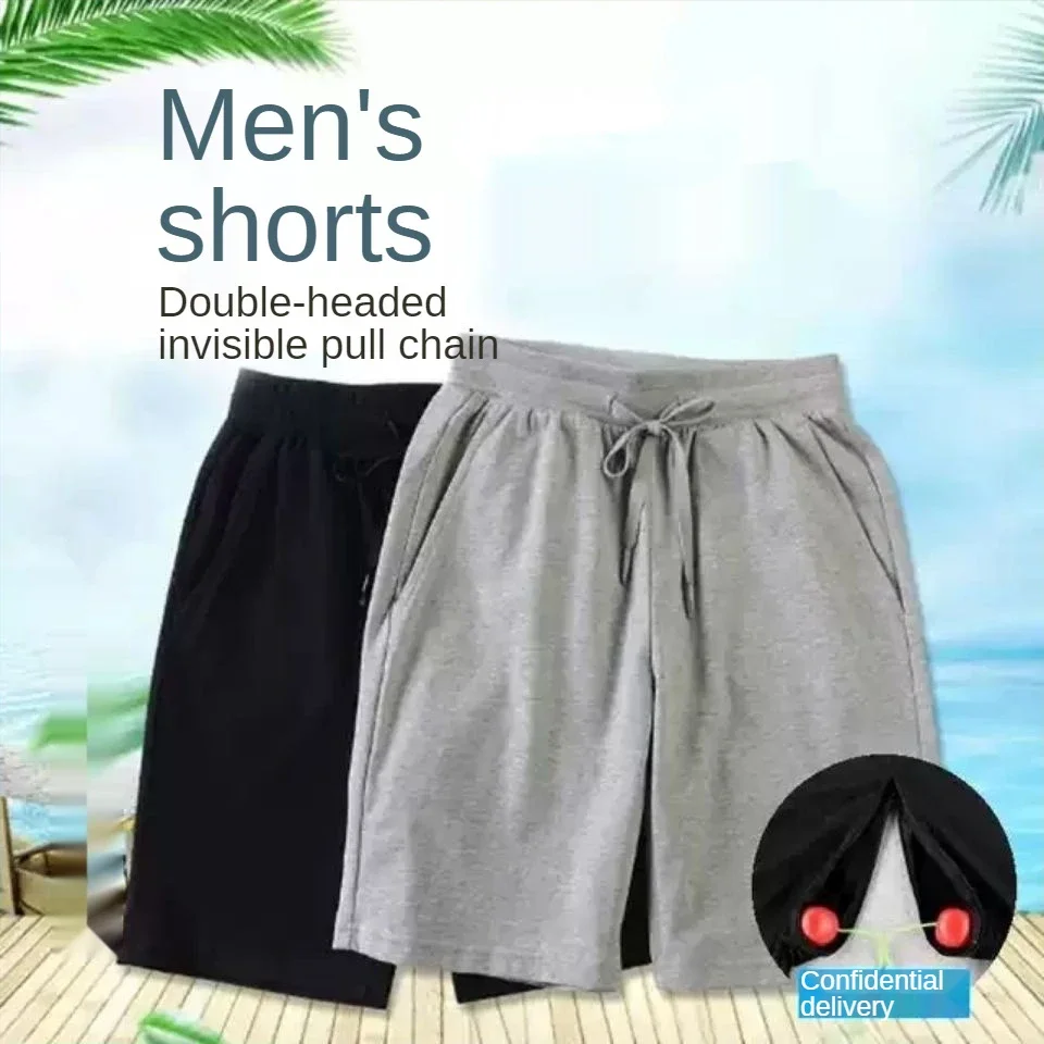 

2025 Summer Men's Invisible Zipper Open Crotch Shorts Outdoor Sports Mens Plus Size Casual Shorts Gray Black