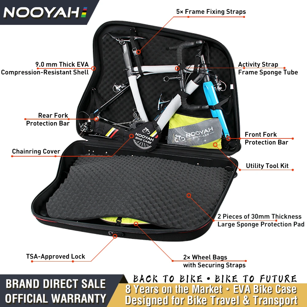 NOOYAH Bike Travel Case EVA Bike Bag for Transport Bicycle EVA Hardshell Bike Accessories Air Transport Bike Round Trip Suitcase