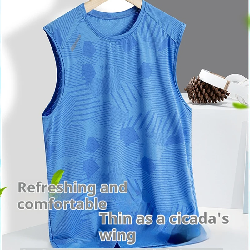 BoJsd 2024 Men Summer Casual Round Neck Pullover Vest Quick-Drying Ice Silk Sleeveless T-shirt Sports Youth Versatile Large Size