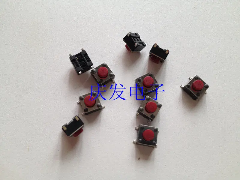 200pcs/imported shrapnel touch switch 6 * 6 * 5MM patch 4-pin copper foot touch button bag with red button