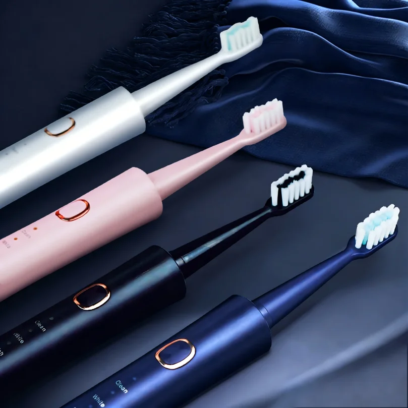 Model 806 USB Rechargeable Sonic Electric Toothbrush with Soft Bristles, 3 Replacement Brush Heads, Fast Charging, Long Battery