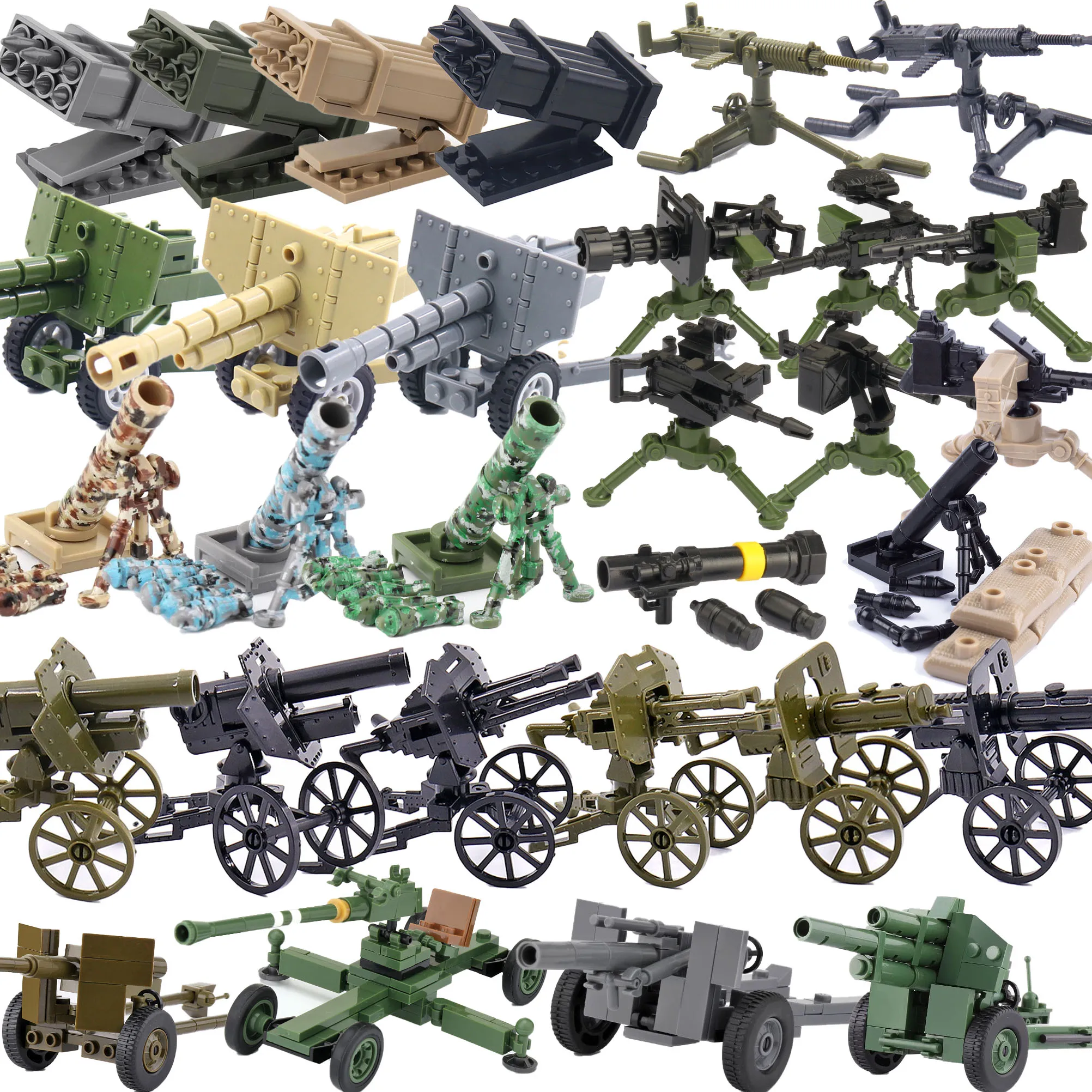 MOC WW2 German Military Gun Cannon Building Blocks Heavy Arms War Scene Soldiers Army Figures Accessories Weapons Bricks Toys