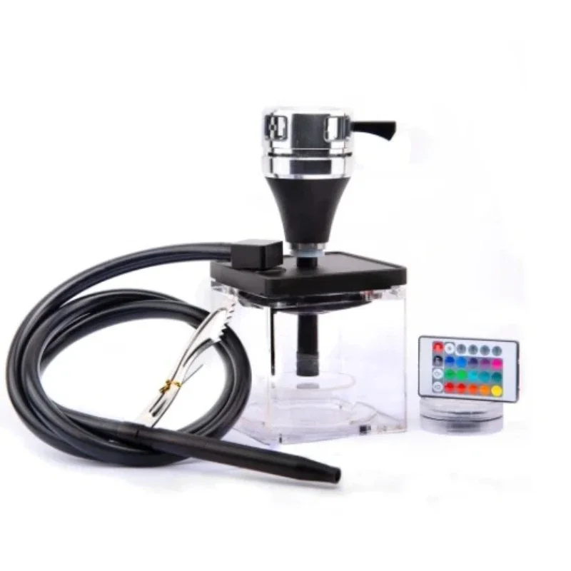 

High-end 1 Hose Acrylic Hookah Set Mini Portable Cube Box Hookah Travel with Electronically Controlled Light Emitting Diode