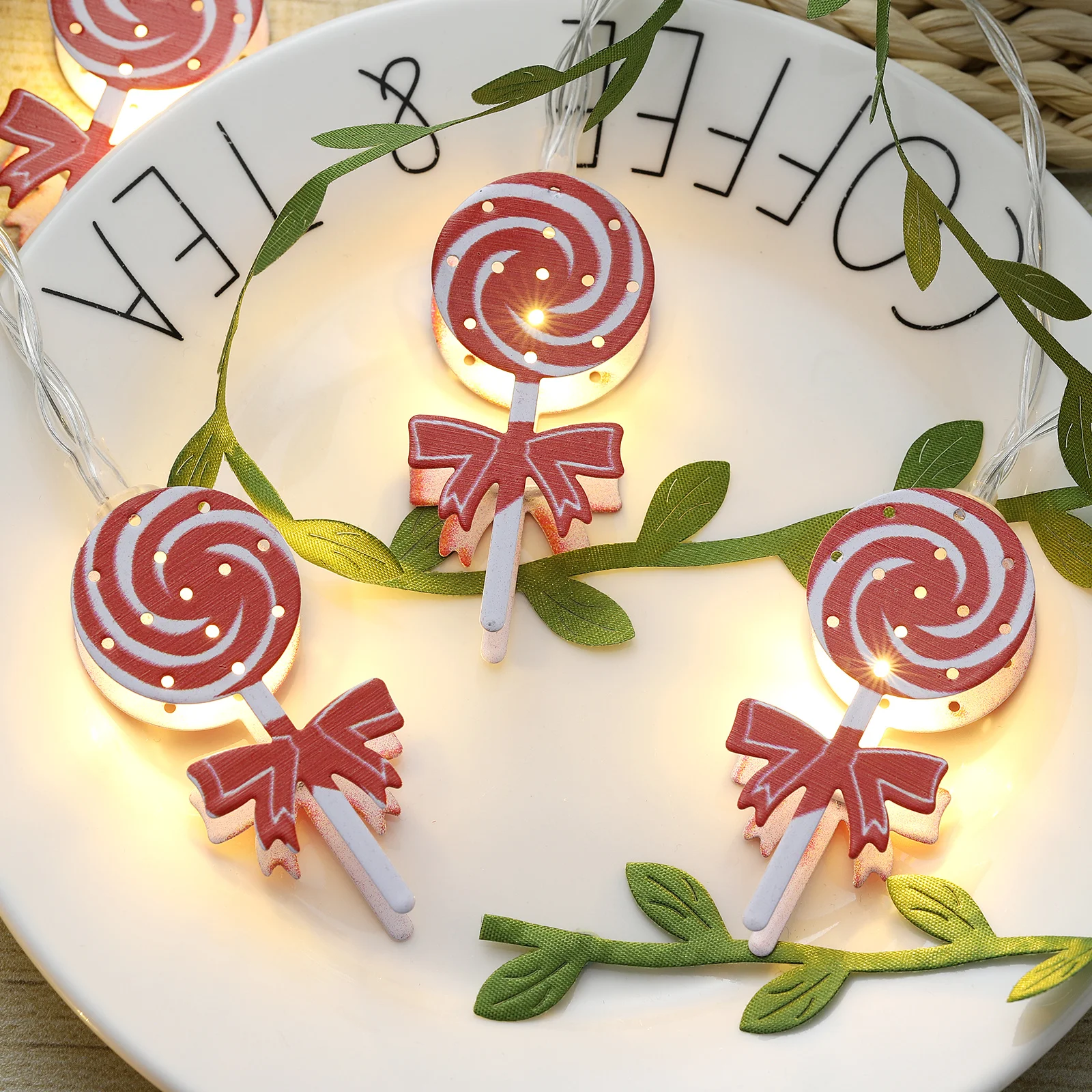 1 قطعة عيد الميلاد مصاصة سلسلة أضواء الحلوى على شكل 1.65 متر 10 المصابيح بالطاقة الجنية أضواء دائم داخلي في الهواء الطلق الديكور