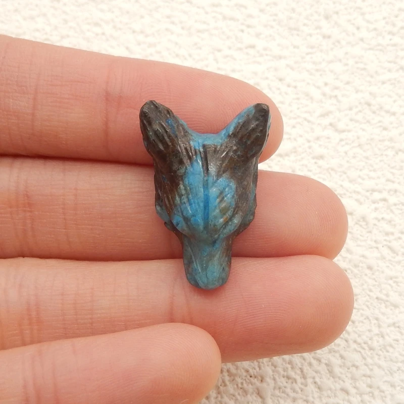 

Подвеска-бусина из натурального камня хризоколла ручной работы в форме головы волка, модный аксессуар для ожерелья, 25x17x9 мм, 4.3 г