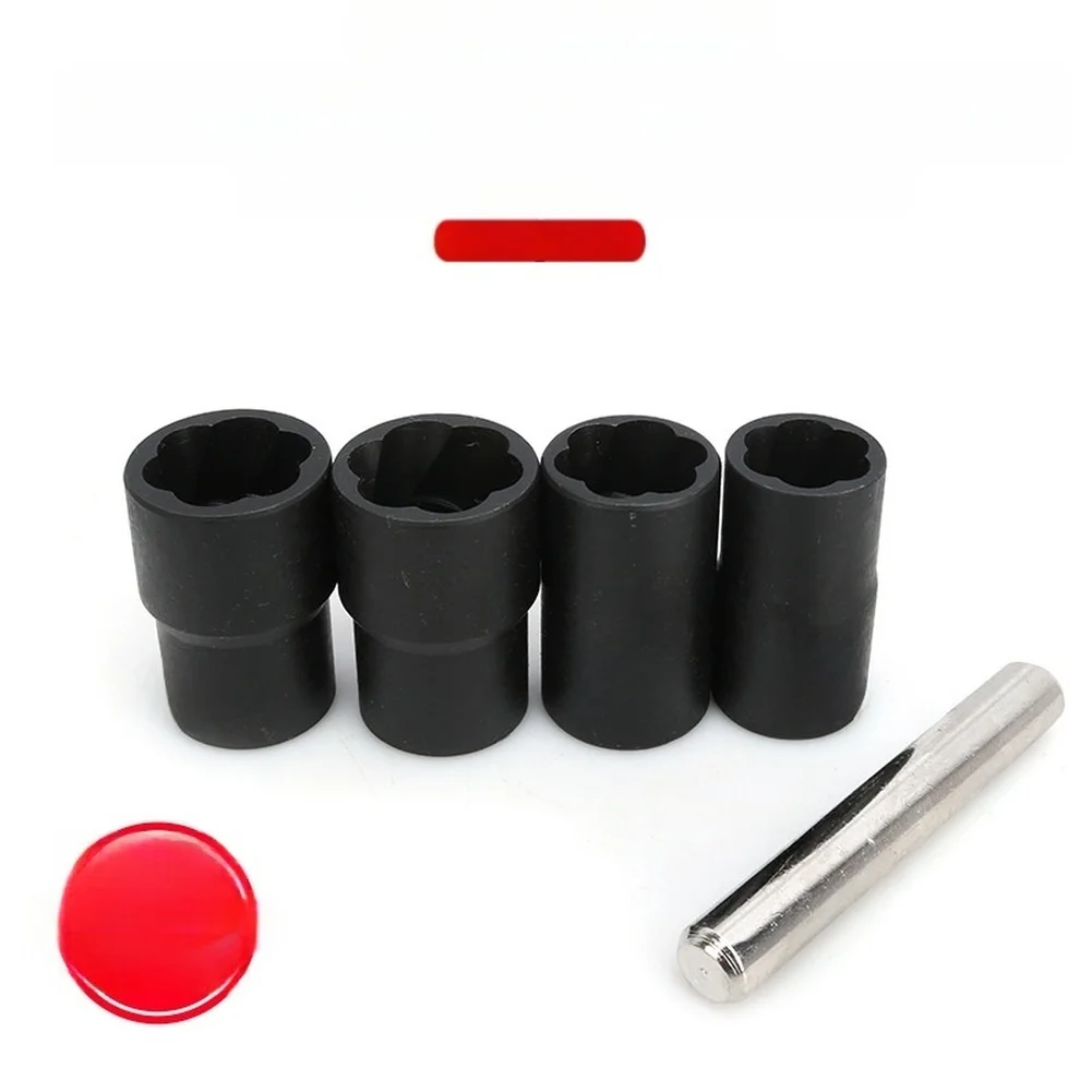 クロム鋼製5ピースラグナットエクストラクターセット、17mm、19mm、21mm、22mmの錆びた剥がれたナットに対応、車のタイヤサービスツール