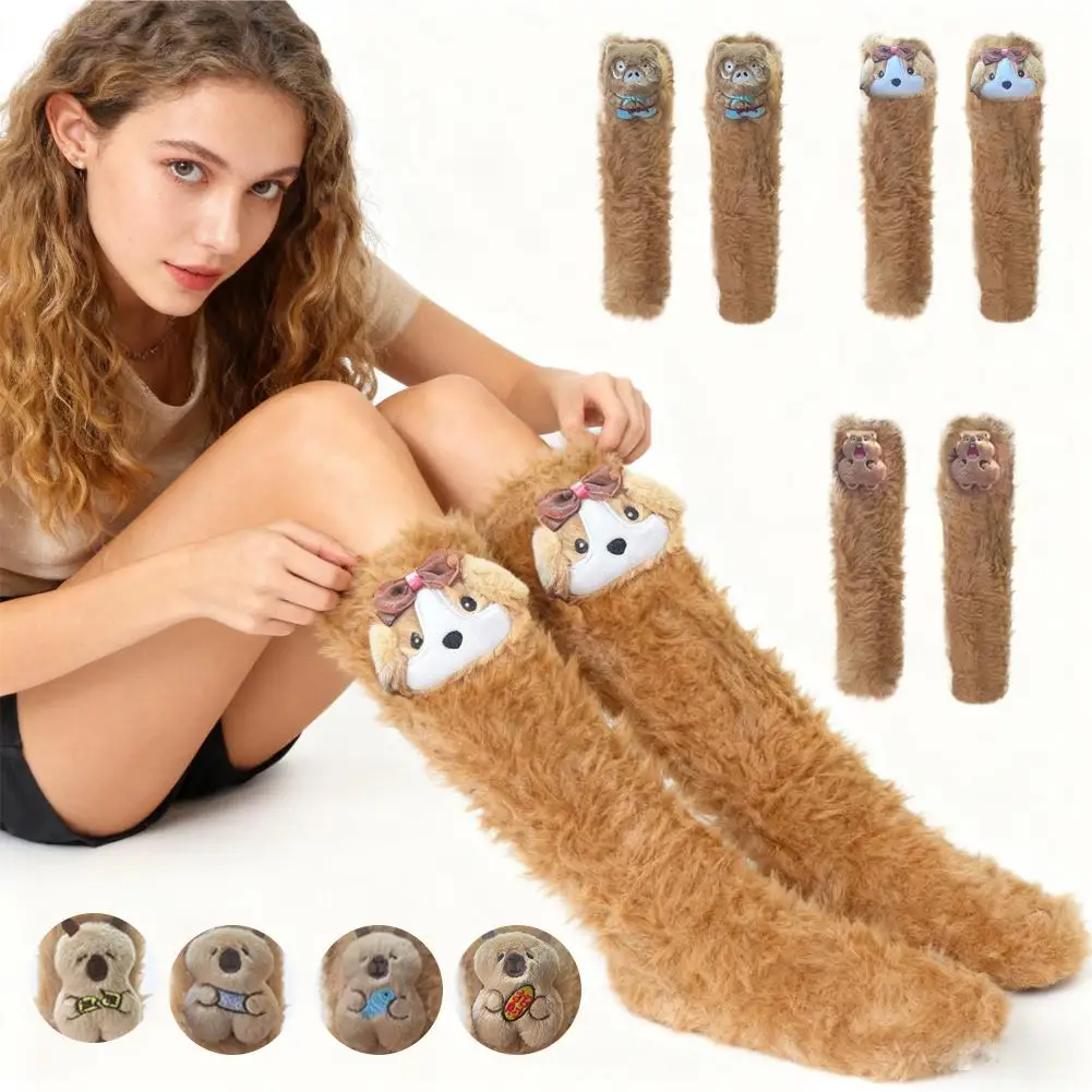 Calcetines de felpa cálidos calcetines de invierno acogedores calcetines de zapatilla de felpa de invierno para mujeres divertido diseño novedoso 3d cálido calcetín de suelo lindo y peludo
