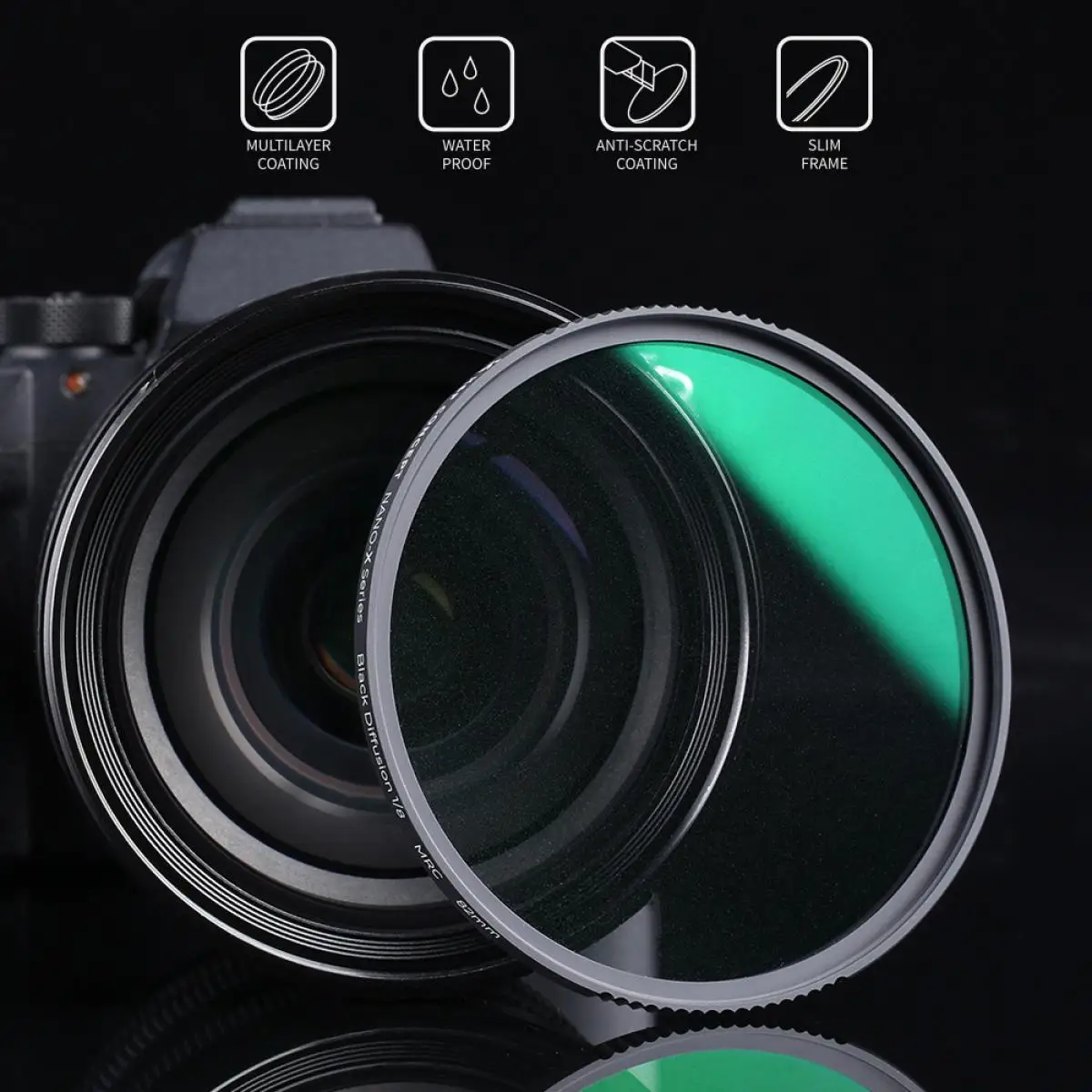 K&F Concept 67mm 1/8 Black Pro Mist 77mm 82mm Lens Diffusion Filter NANO-X 49mm 52mm 55mm 58mm 62mm 72mm for Nikon Canon Lens