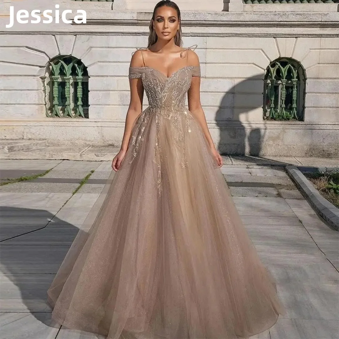 

Jessica Tulle Embroidery Prom Dresses Luxurious Evening Dress Women's Robe Formal Occasions Party Dressesفساتين السهرة2024