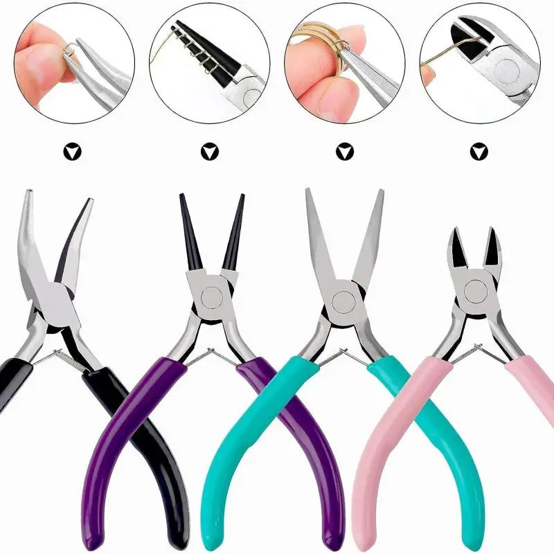 

4pcs Jewelry Pliers Jewelry Making Pliers Tools Kit With Needle Nose Pliers/Chain Nose Pliers, Round Nose Pliers