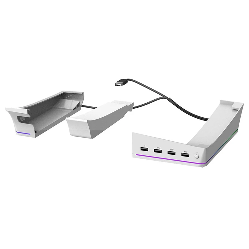 For PS5 Slim/Pro Stand With Light Modes, 4 USB Hubs - Enhanced Storage & Display