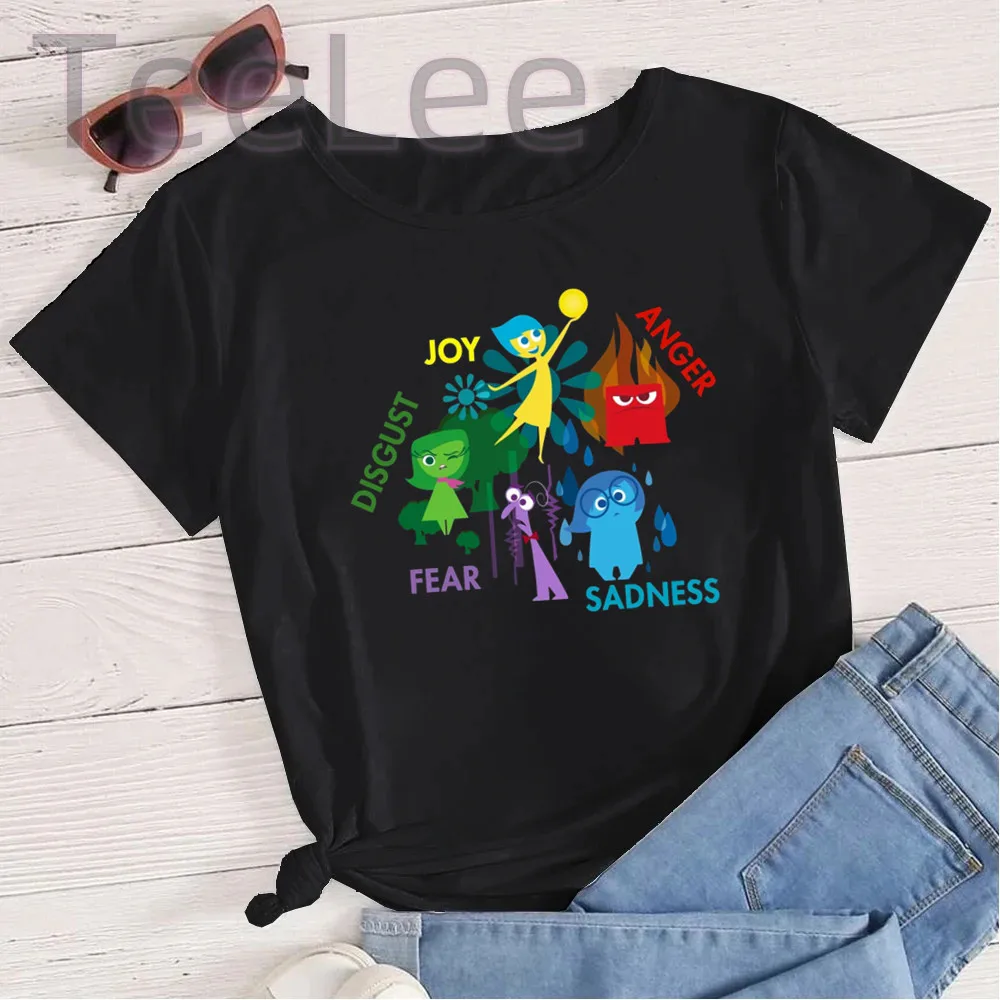 Inside Out Black T Shirt Women Print Graphic Cartoon Casual T-shirt O-neck Short Sleeve Anime Manga Ladies Tee Tops Clothing