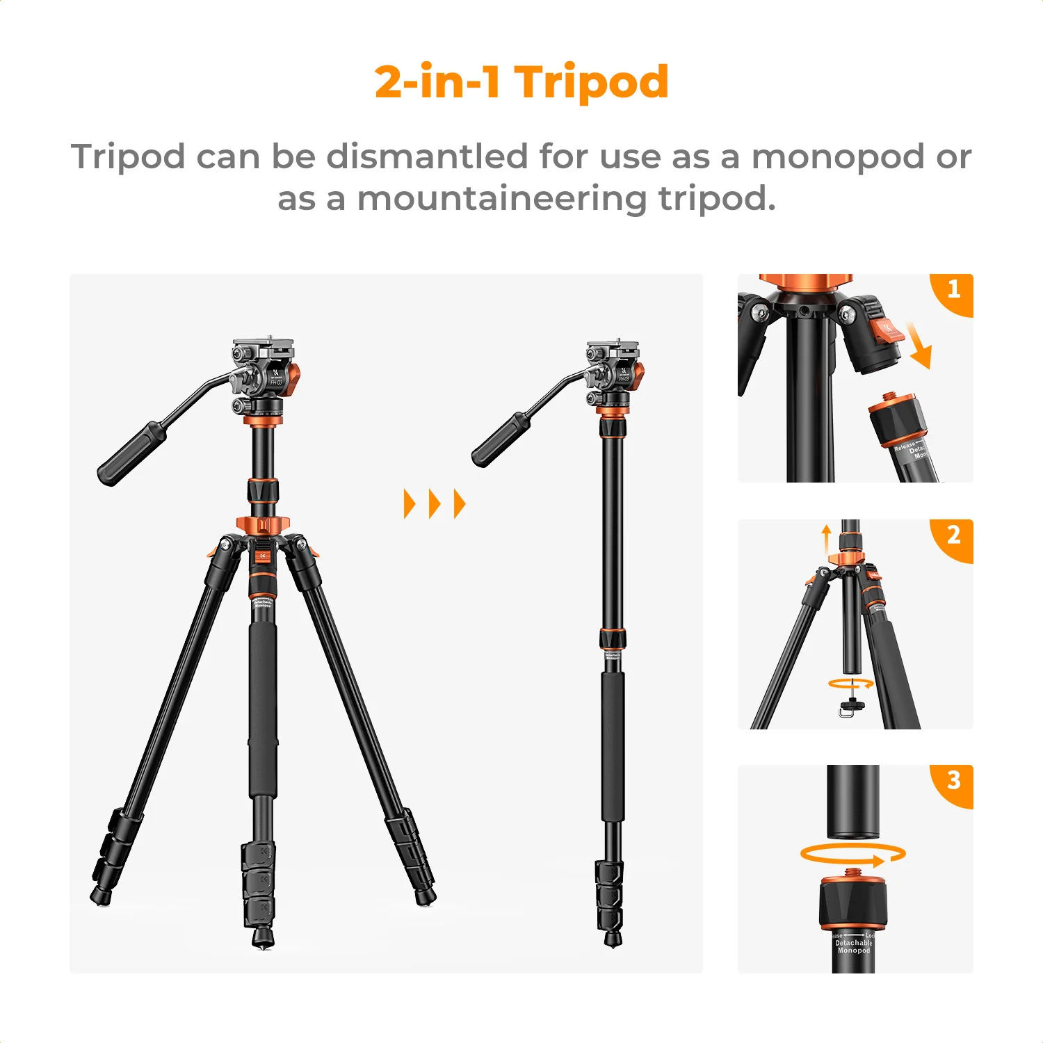 K&F Concept Professional Camera Fluid Head Tripod For Canon Nikon DSLR Camcorder 83\'\'/2.1m New Photography Aluminum Tripod Stand