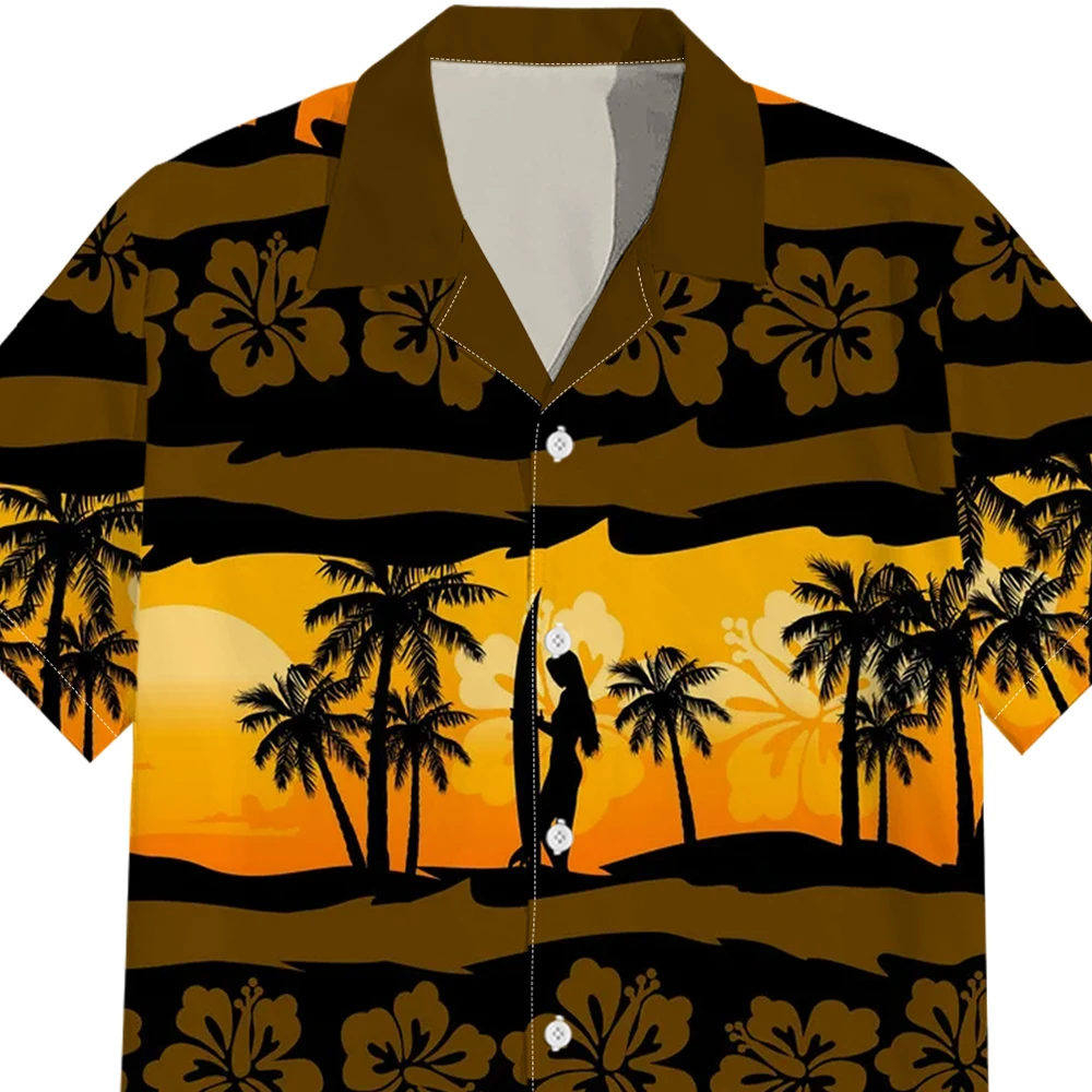 Camisa hawaiana con estampado 3d de árbol de Coco para hombre, camisa con botones, manga corta, ropa para vacaciones en la playa