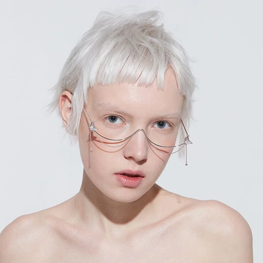 

Металлическая цепочка ручной работы, оправа для очков без линз, Женская роскошная дизайнерская оправа для очков с кристаллами, подарок, 2024