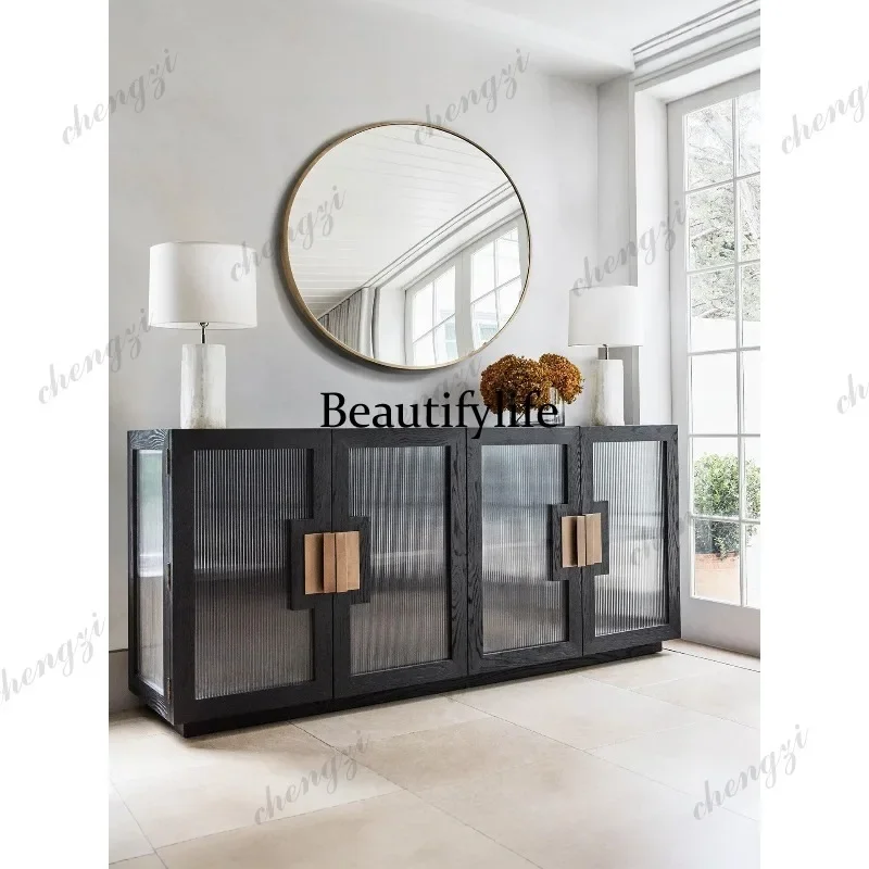 PPP American retro solid wood designer glass locker oak dining side cabinet living room storage cabinet