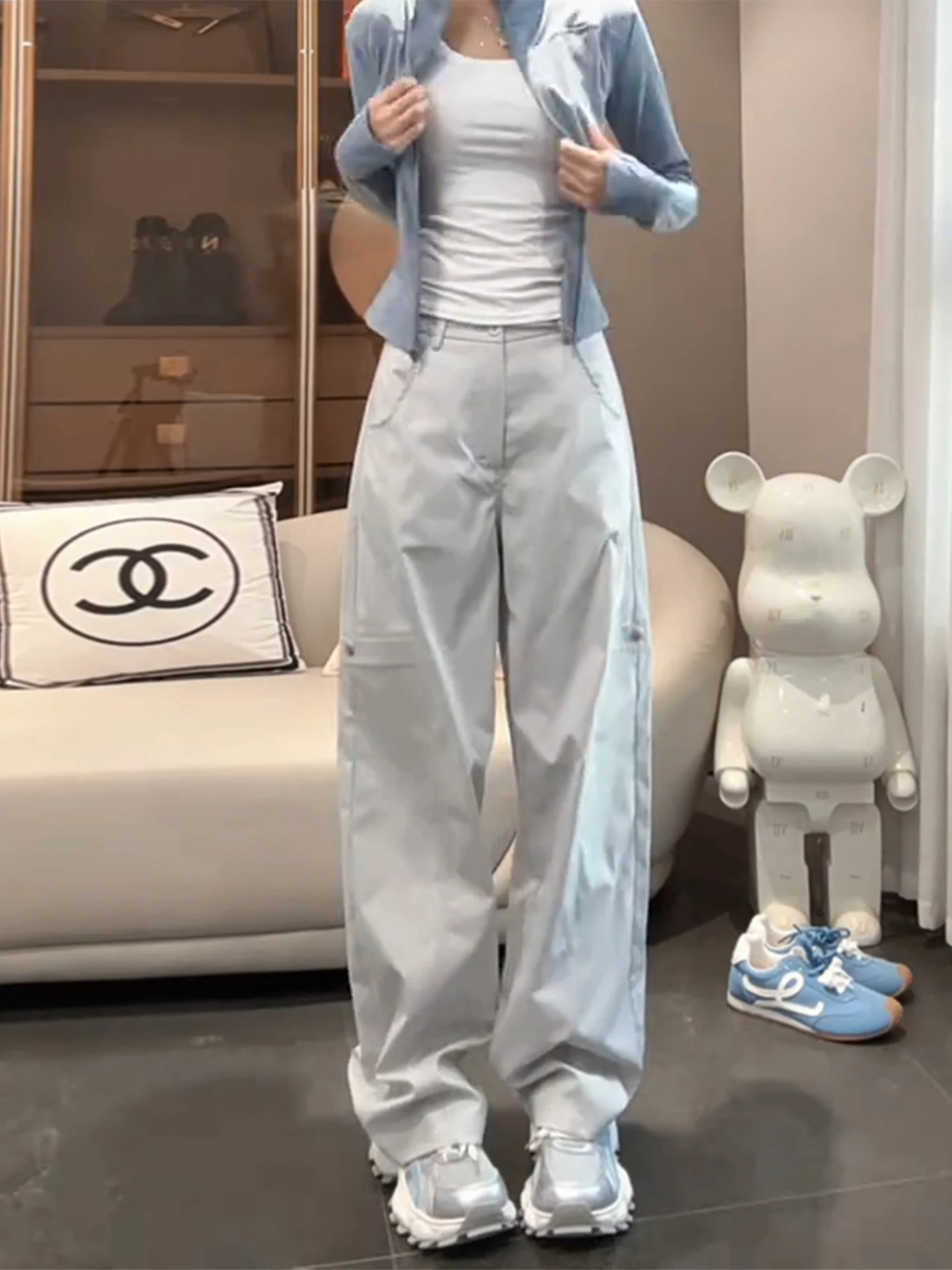 

Korean Sle High Waist Qui Dry Sport Wide Leg Pants Women's Loose Drapey Workwear Trousers Spring New plus Size Casual