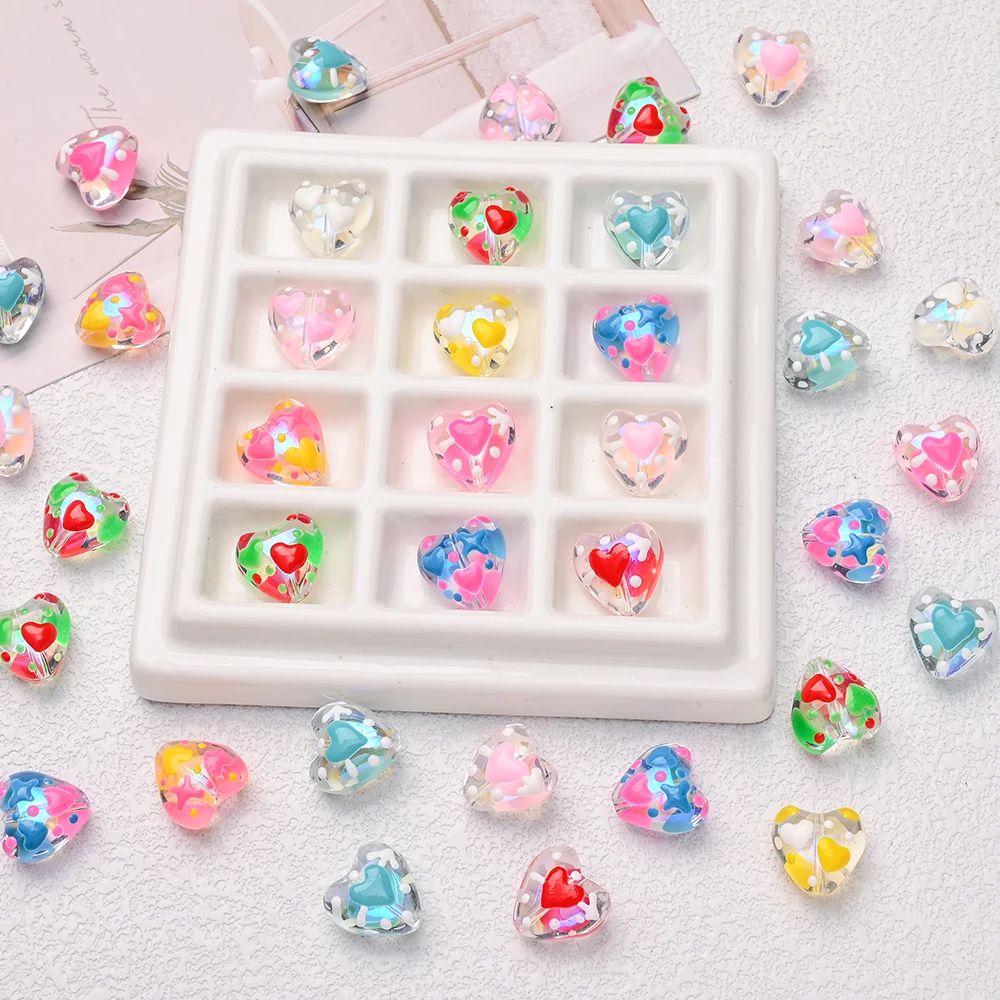 

5Pcs Baby Food Grade Teether Beads Heart Shape Focus Glass Beads for DIY Eco-friendly Pacifier Clips Chain Beacelet