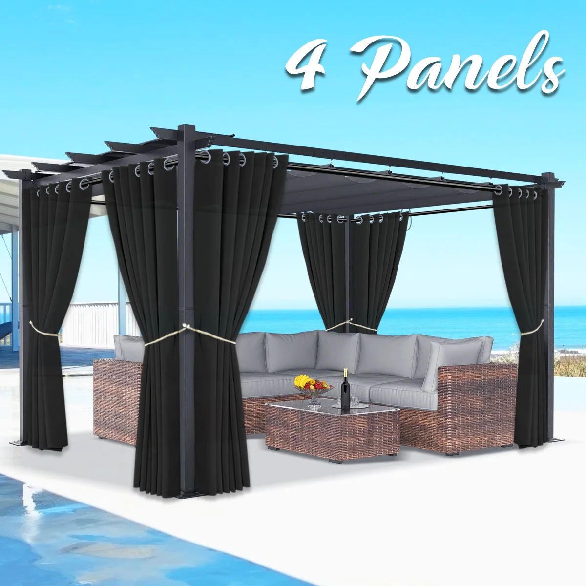 4 個の屋外防水グロメットトップライトフィルタリングカーテンパティオ、ポーチ、パーゴラ、ガゼボ、プライバシー保護庭の装飾用