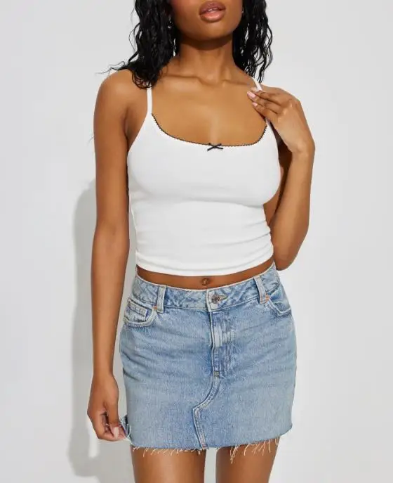 

2025 Spring and Summer Bow Decoration Sexy Low Neck Solid Color Suspender with Exposed Navel Ultra Short Vest