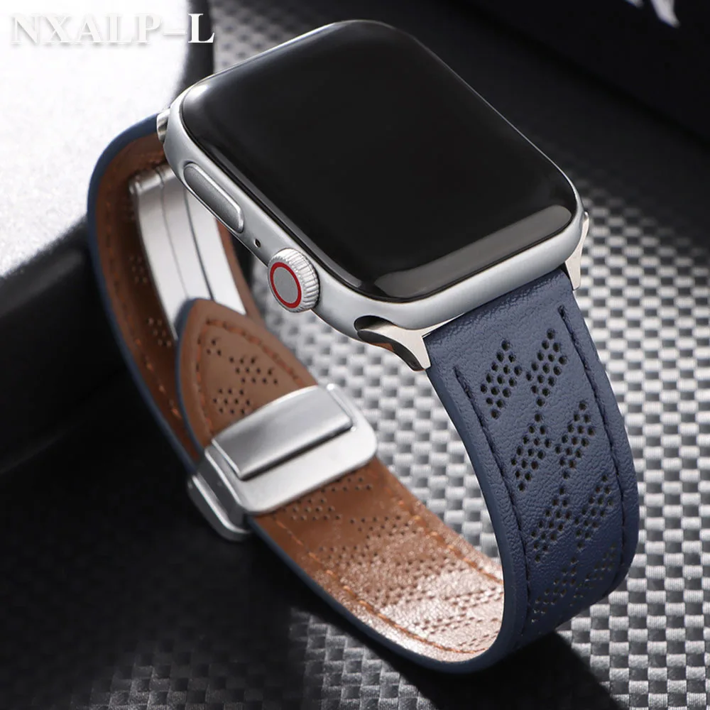 تنفس جلد البقر حزام ل سوار ساعة يد آبل Ultra2 49 مللي متر 44 مللي متر 45 مللي متر الإفراج السريع سوار ل Iwatch 8 9 7 6 5 40 مللي متر 41 مللي متر 38 مللي متر