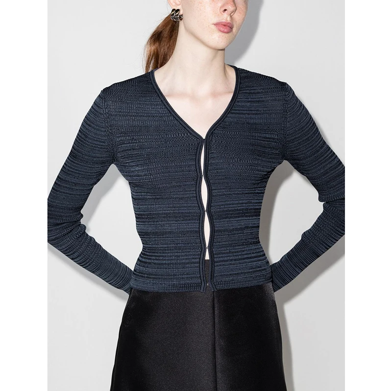 

Тонкий вязаный кардиган с V-образным вырезом для ранней осени, женский, приталенный, модный, для повседневной носки, с длинными рукавами, в корейском стиле