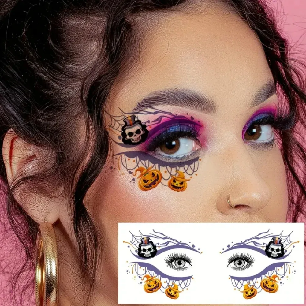

10 шт./компл., наклейки для татуировки глаз на Хэллоуин, временная татуировка, красочная тыква, призрак, паук, узор, поддельные татуировки, вечерние, макияж для лица