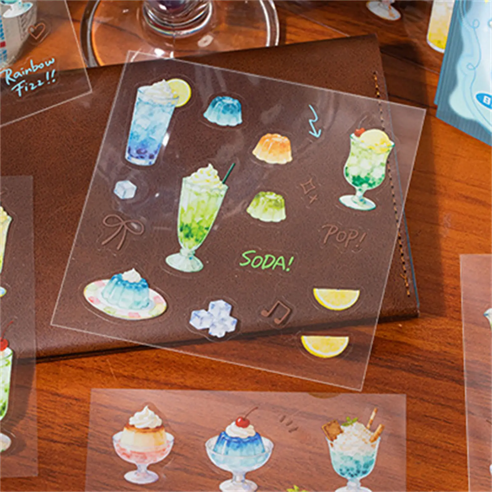 Japanese Style Watercolor Stickers Retro Cute Food Theme Pre-cutting Sticker DIY Scrapbook Decals Art For Journaling Landscaping