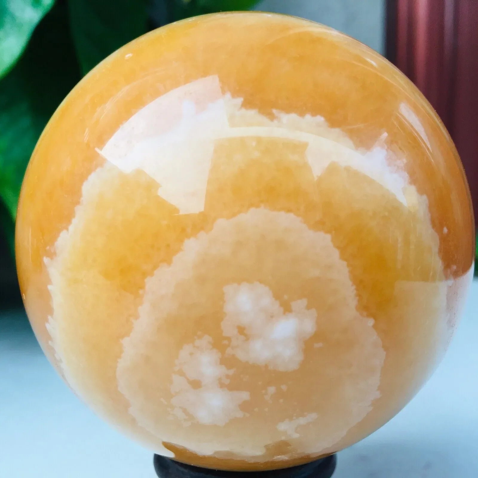 Natural Yellow Calcite Crystal Energy Meditative Orb Reiki Healing Room Decor Gift