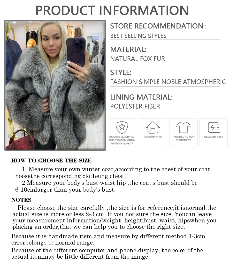 New Fox Fur Coat With Turndown Collar Real Fox Fur Jacket For Woman Winter Luxury Silver Fox Fur Jackets