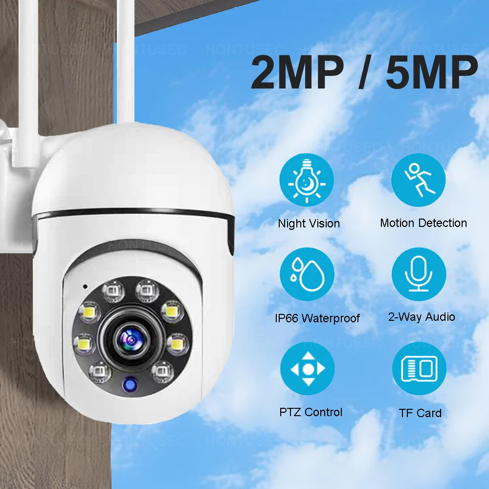 Tuya APP Mini Wifi PTZ Camera 5MP Speed Dome Auto Tracking Outdoor Indoor Color Night Vision Two Way Audio Security Camera