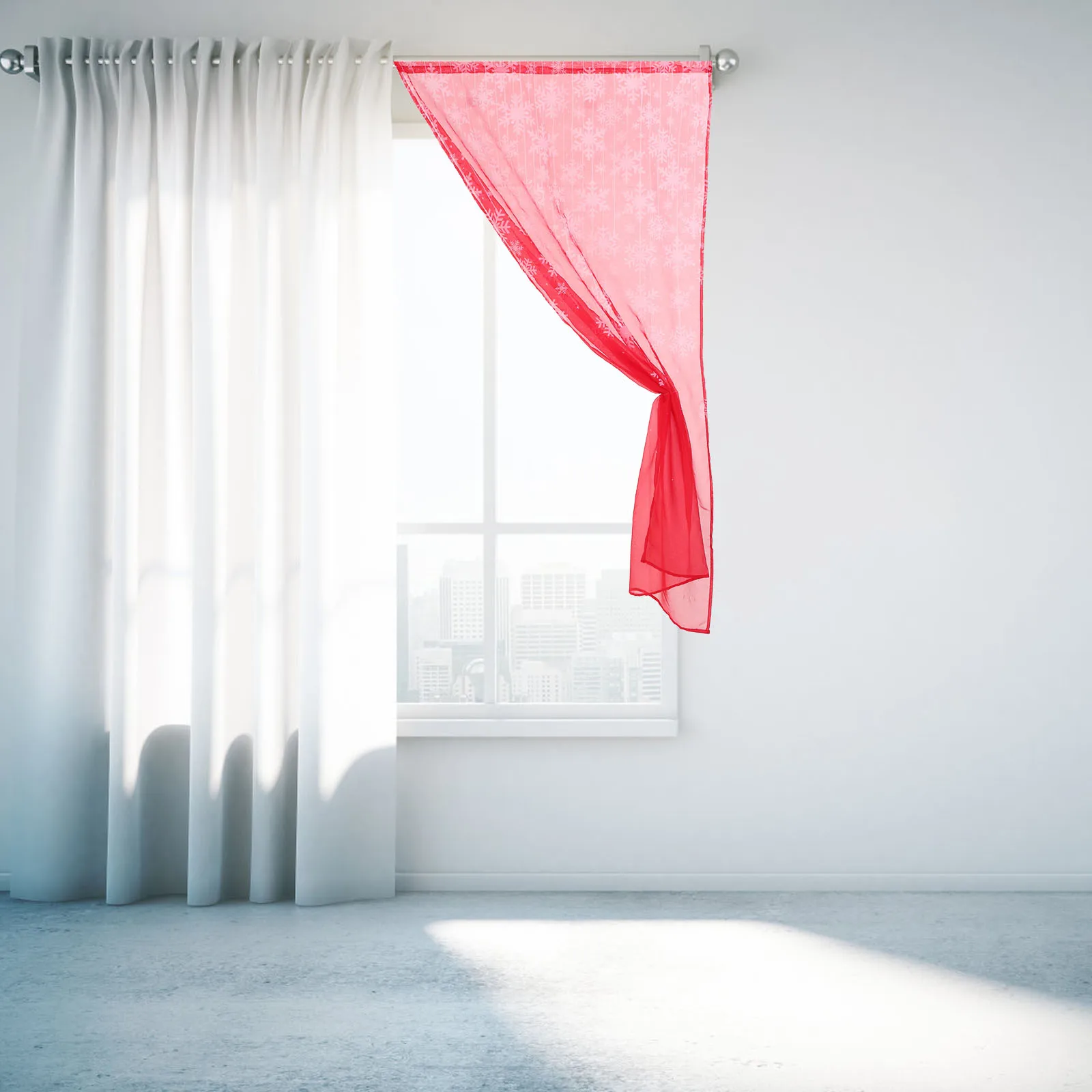 

Snowflake Curtains Christmas Kitchen Decorations Chiffon Valance Sheer Valances Window Polyester