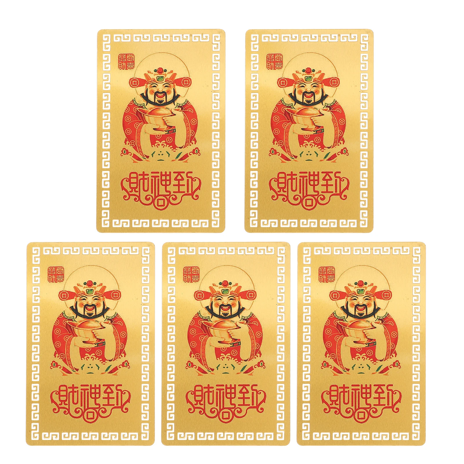 

5Pcs Chinese God of Wealth Gold Card Aluminum Alloy Prosperity Amulet Feng Shui Wealth Blessing Protection Lucky